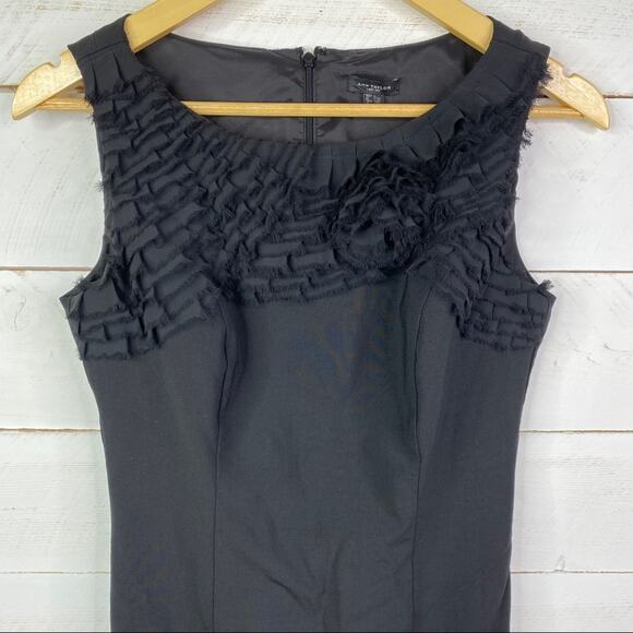 ANN‎ TAYLOR Black Sheath Raw Hem Floral Tank Dress Size 4 - Picture 3 of 9